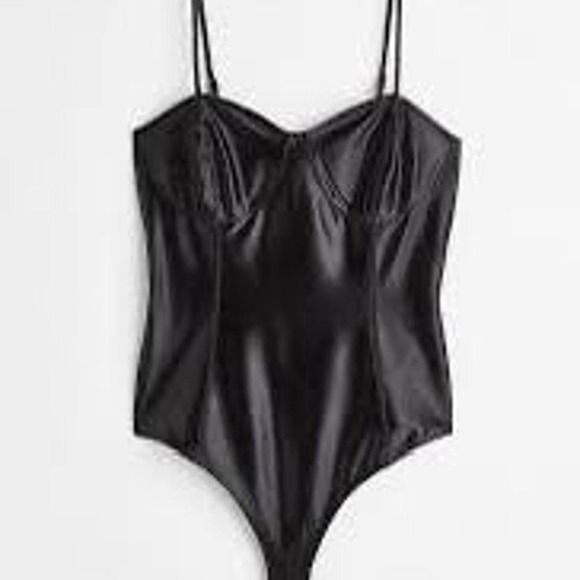 Black H&M corset‎ bodysuit adjustable straps Black Satin Size S - Picture 8 of 8
